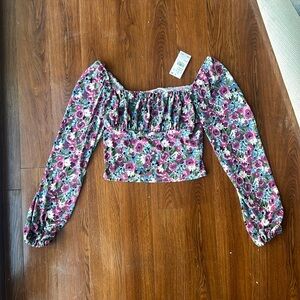 Lush Floral Cropped Long Sleeve Top